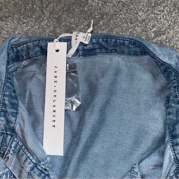 Jane and Delancey Denim Blue Short Sleeve Blouse - Picture 2 of 5